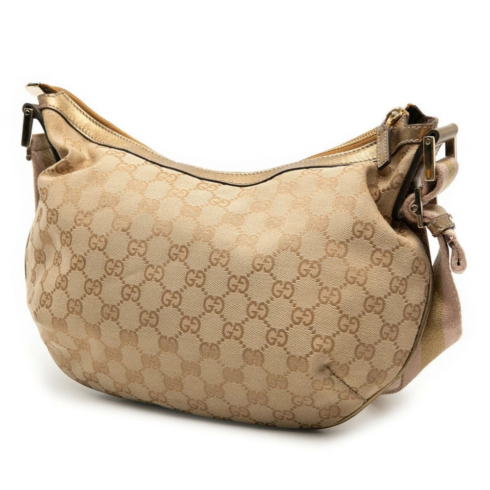Gucci Gold Bag Leather GG Canvas Beige Crossbody Shoulder